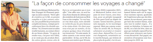 La facon de consommer les voyages a change Les Voyages de Pharaon dans la presse : Tribune bulletin Côte d’Azur Les Voyages de Pharaon