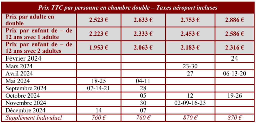 Tableau Croisere royale 2024