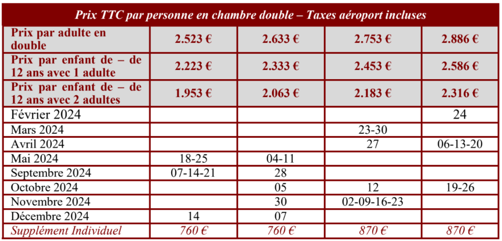 Tableau Croisere royale 2024 Croisière Royale Les Voyages de Pharaon