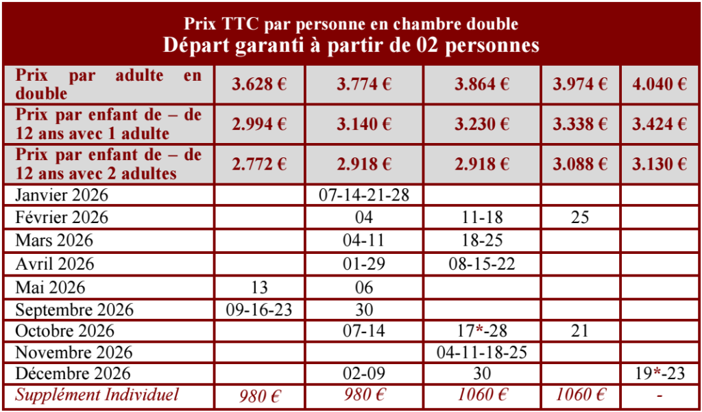 2026 prix croisiere tresors d egypte 11J 10N Trésors d’Egypte Les Voyages de Pharaon