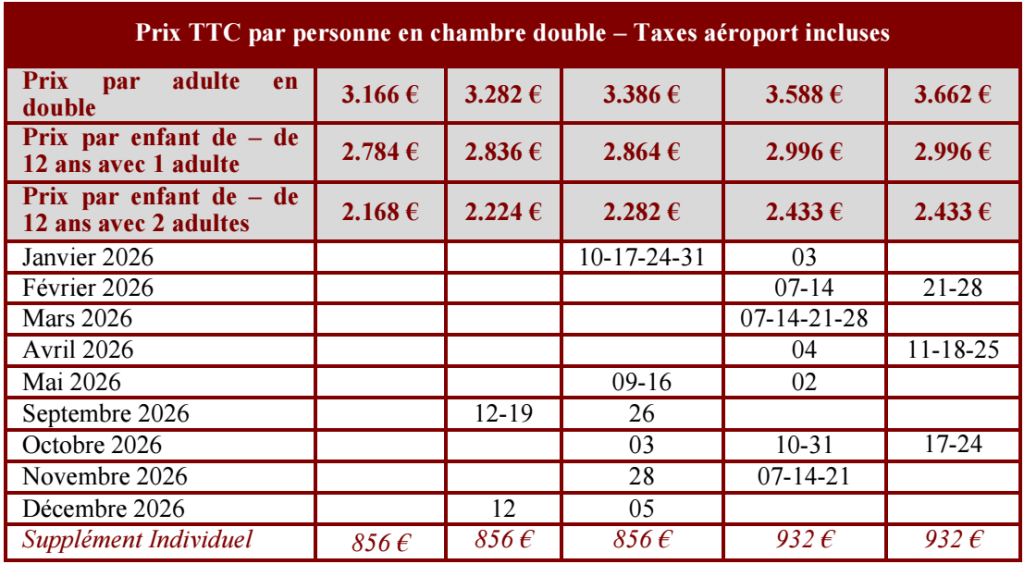 Tarifs programme egypte éternelle 2026, les voyages de pharaon